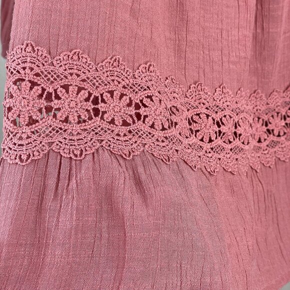 Womens Boho Top 22W 24W Pullover Peasant Flare 3/4 Sleeve Crochet Flowy Tunic - Picture 5 of 12